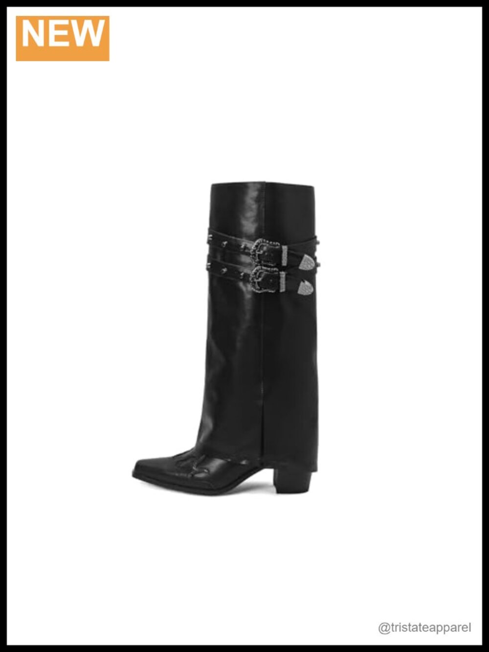 Fold Over Knee High Boots Chunky Block Mid Heel Pull On Tall Boots Wide Calf